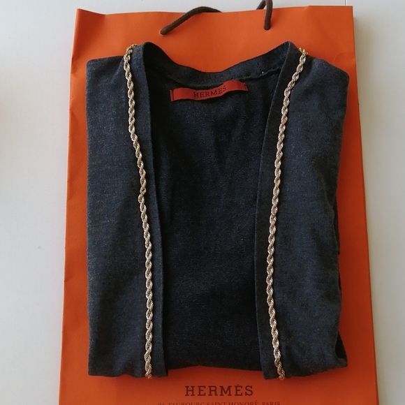 Hermes styled gold chain grey cardigans sweater - Picture 13 of 16